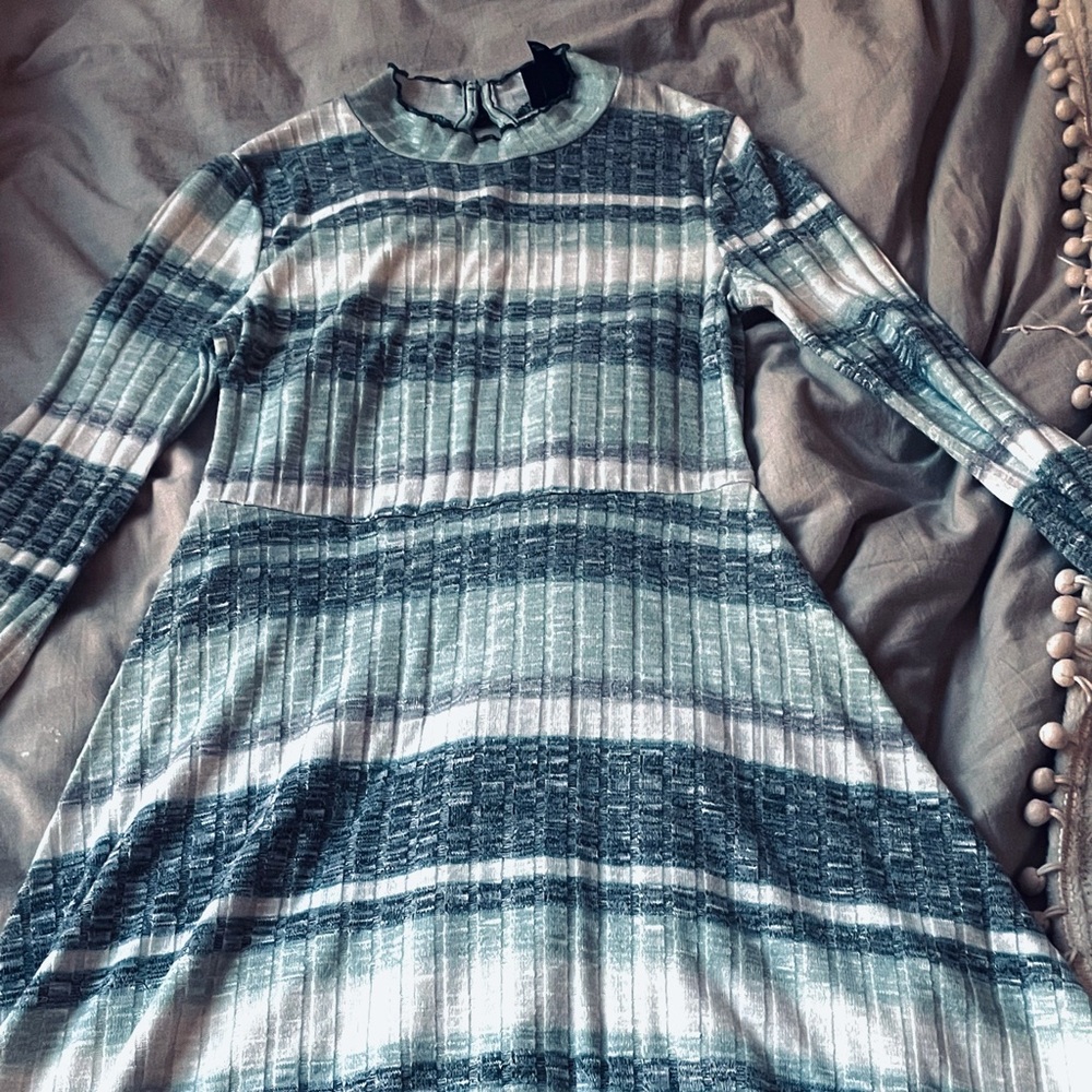 Blue White And Grey Striped Dress!